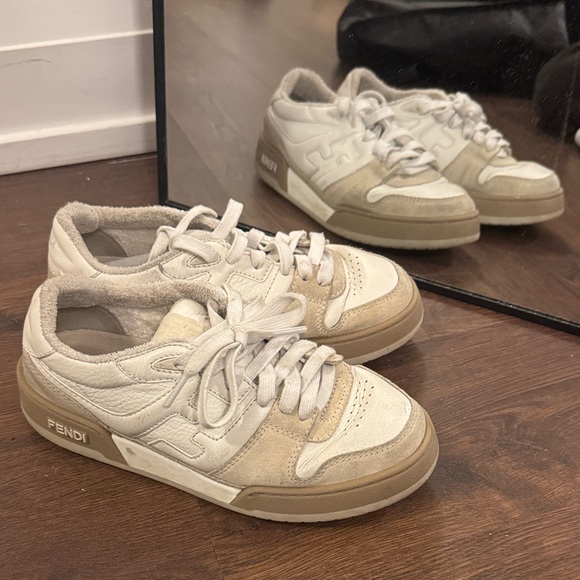 Fendi Shoes - Fendi Off-White and Tan Sneakers